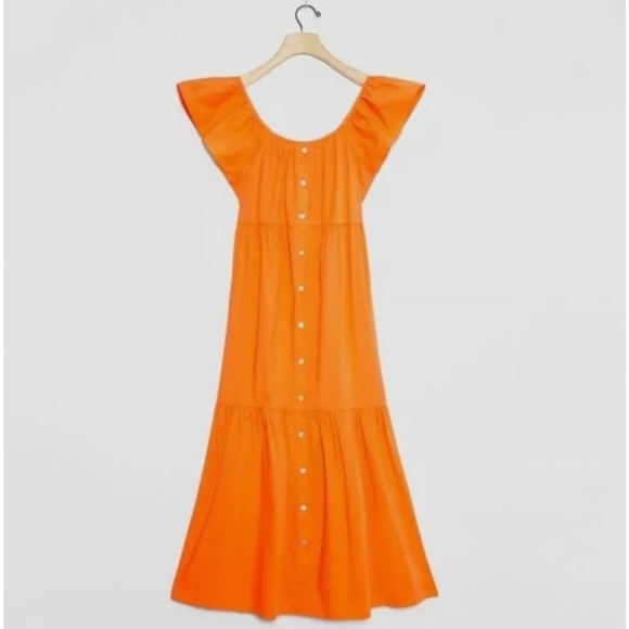 Anthropologie Amadi Luiza Tiered Maxi Dress Off Shoulder Orange sz - Picture 2 of 7